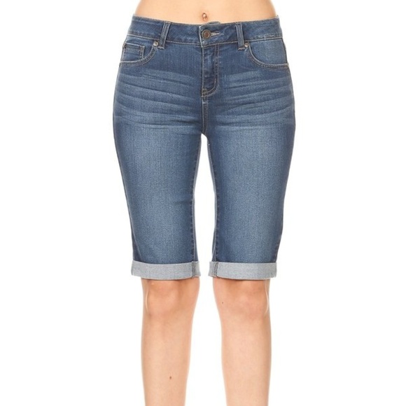 Basic Rolled Bermuda Denim Shorts - Picture 1 of 3